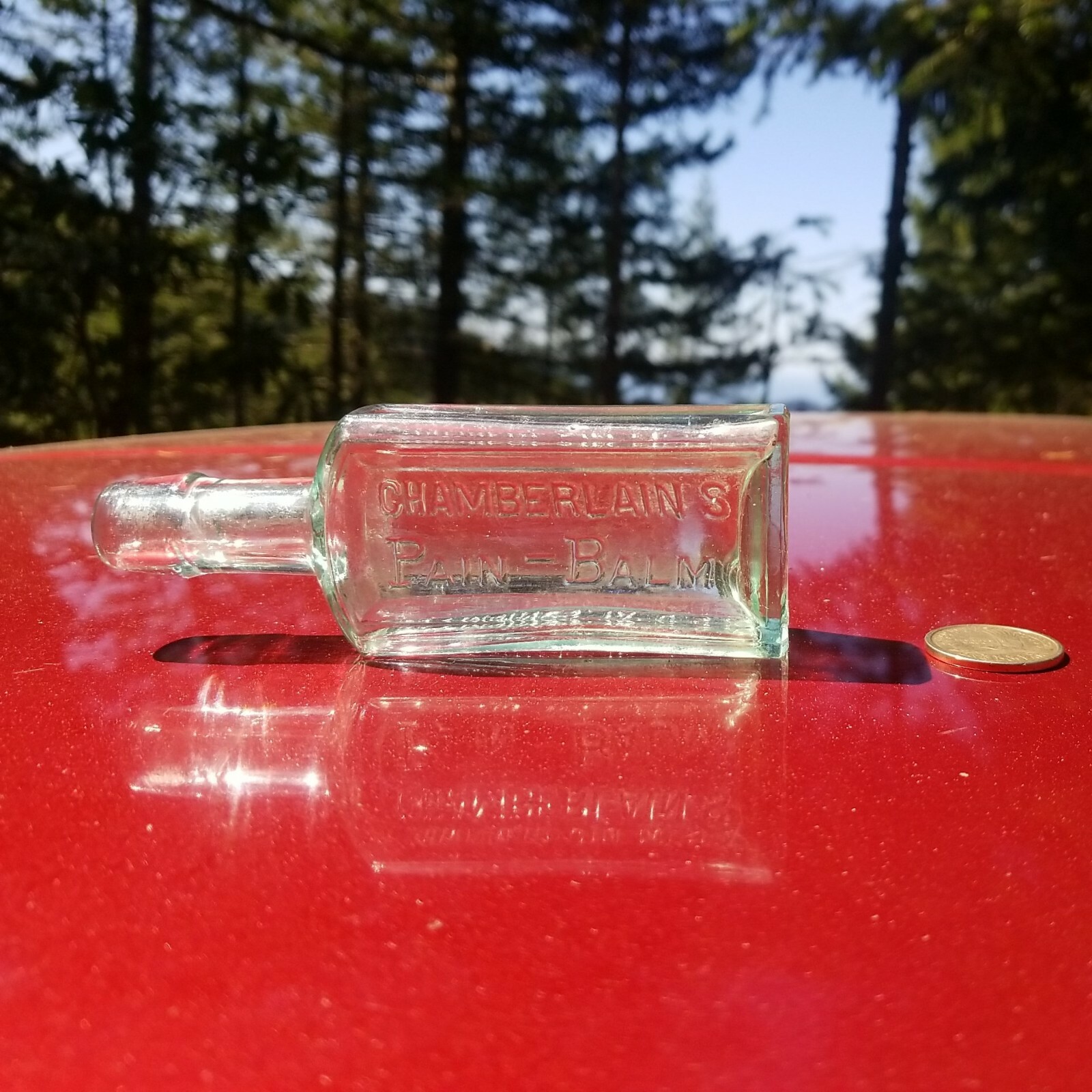 Choice Antique Chamberlain\'s Pain Balm◇Old Deep Aqua IOWA Cure Bottle☆Clean 
