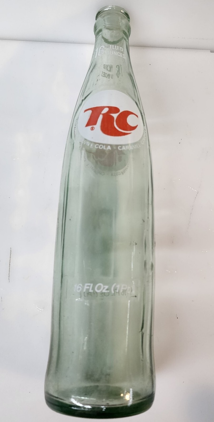 RC Royal Crown Cola 16 OZ Glass Pop Top Bottle Vintage 70's Green Ribbed