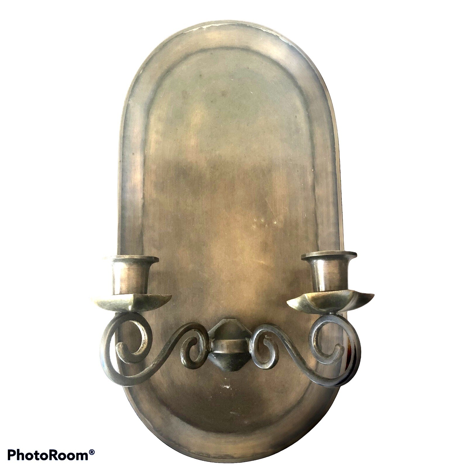 Brass Wall Mounted Double Candleholder Elongated Oval Farmhouse 14x7x4”