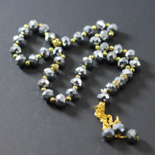 Prayer 33 Beads Islamic Tasbih Crystal Glass Rosary Black Pray Dhikr Muslim 38gr