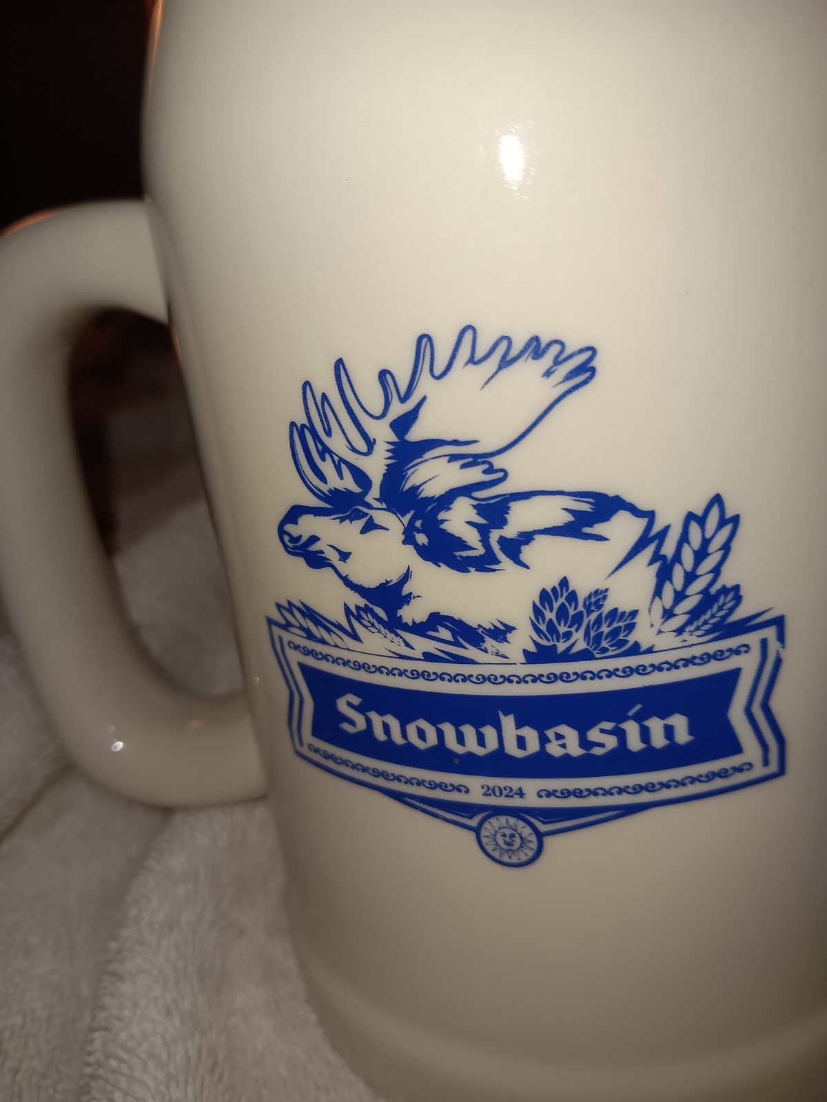 Uinta Brewing Company Snowbasin 2024 Large White Ceramic Beer Mug  New w/Tags