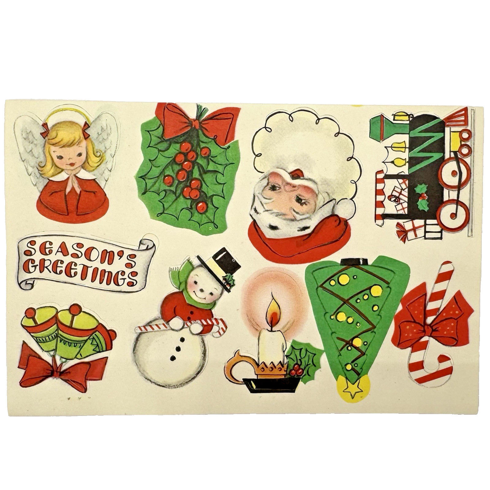 Vintage 50s-80s Christmas Gummed Decals One (1) Unused Sheet of 10pc Gift Seals