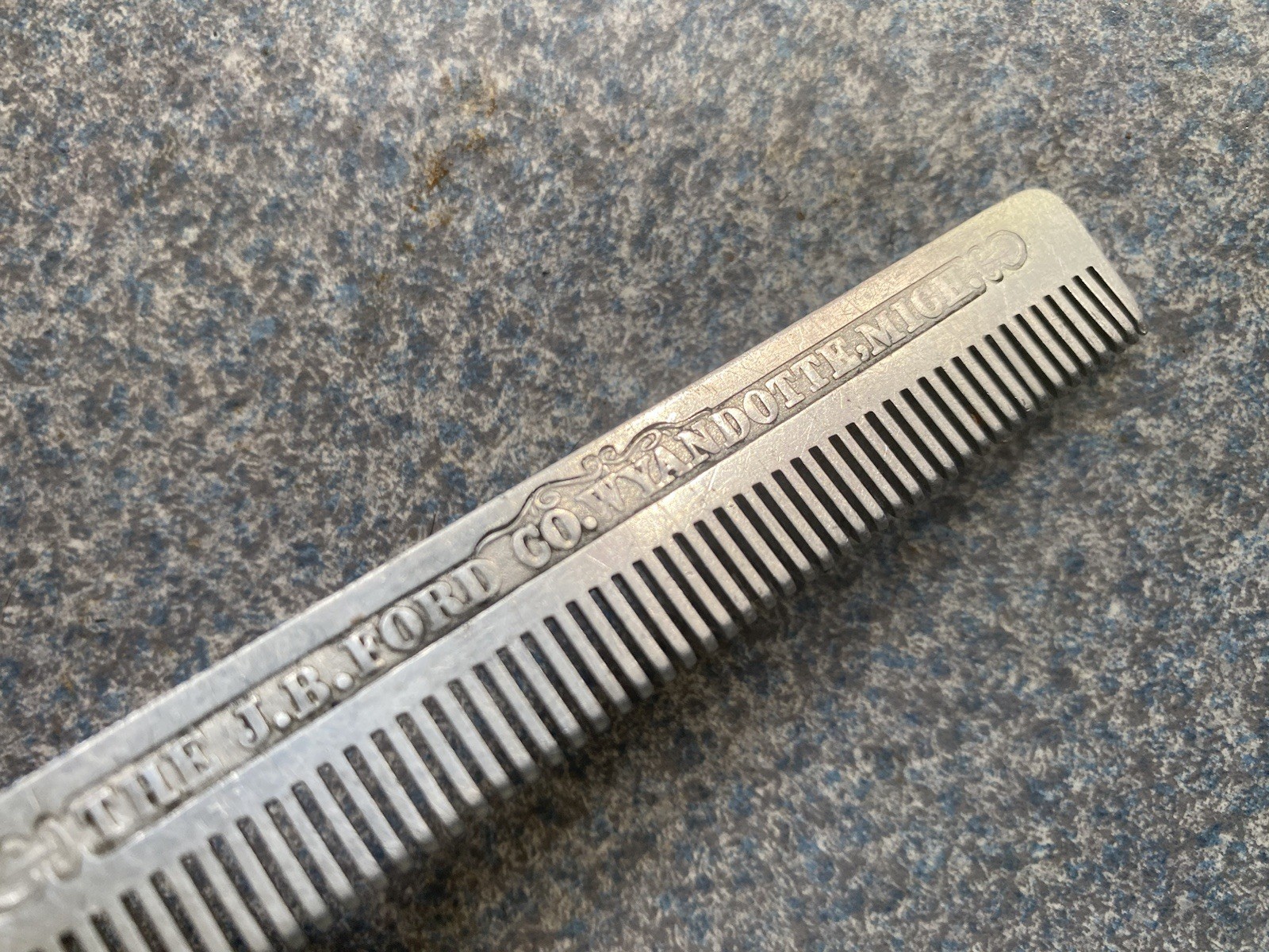 Vtg J. B. Ford Co. Wyandotte Michigan Advertising Beard Mustache Metal Comb