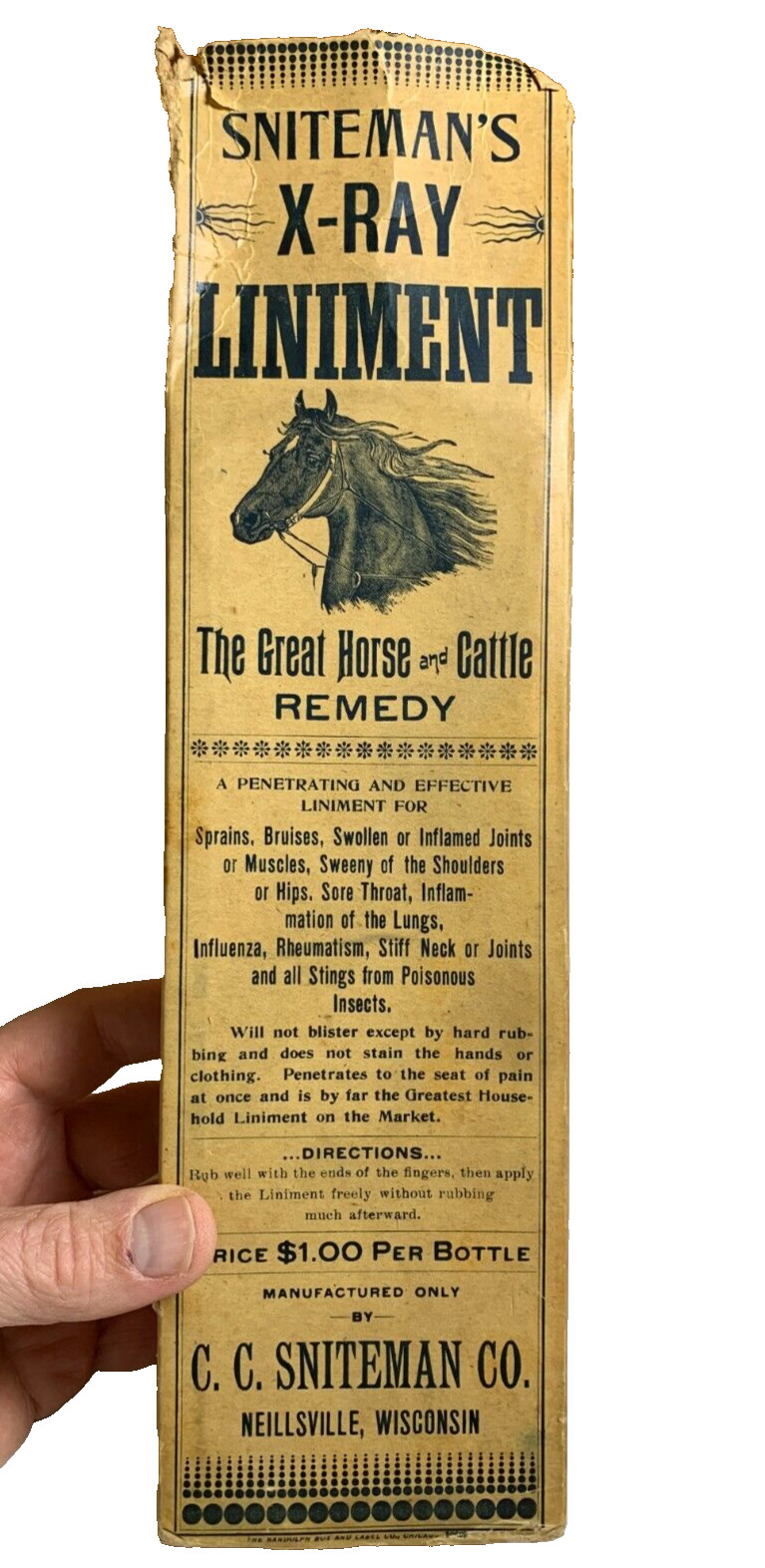 Antique SNITEMAN\'S X-RAY LINIMENT Quack Medicine BOX NEILLSVILLE WISCONSIN