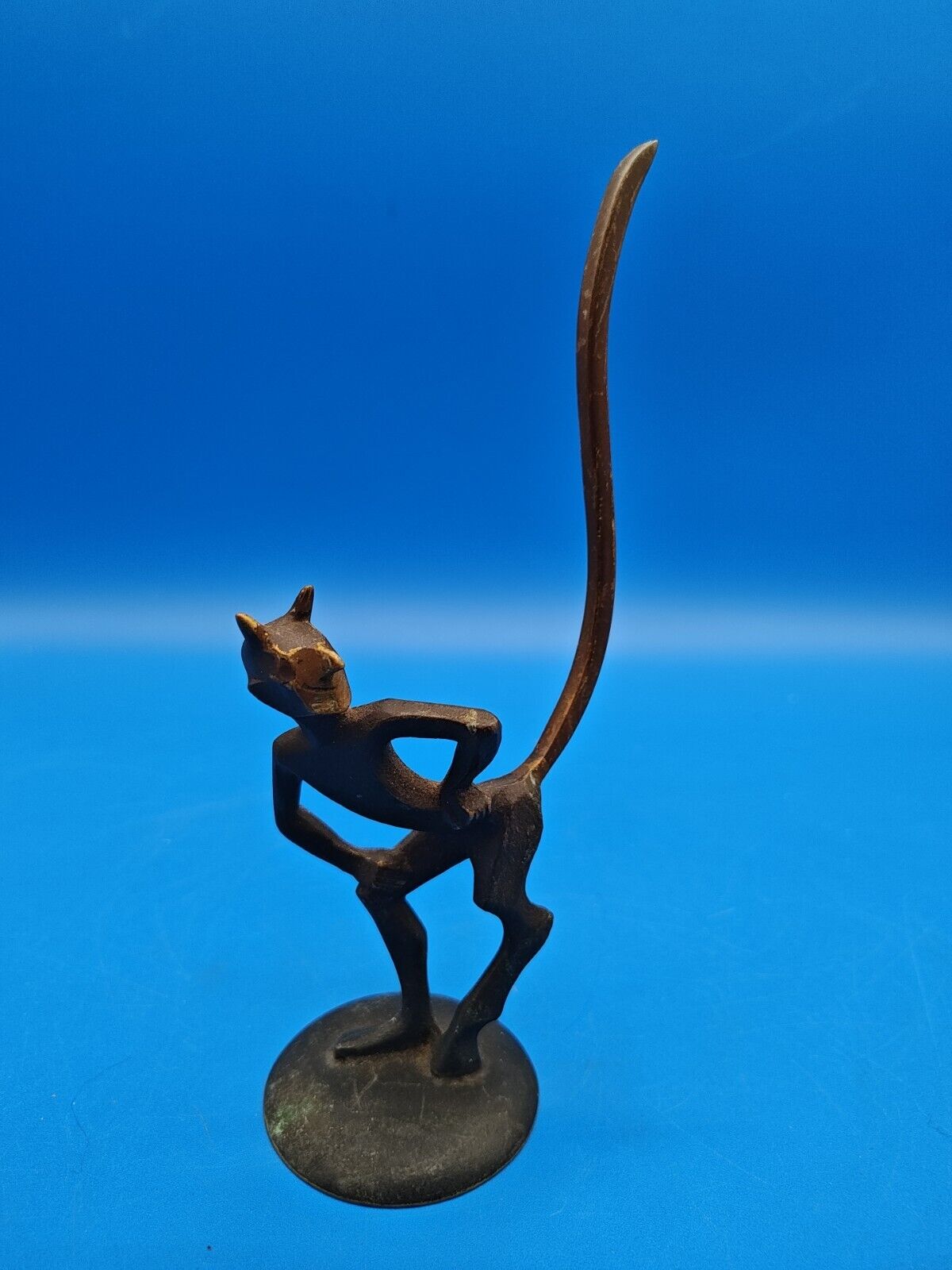 Devil Looking Over Shoulder Long Tail Bronze Vintage