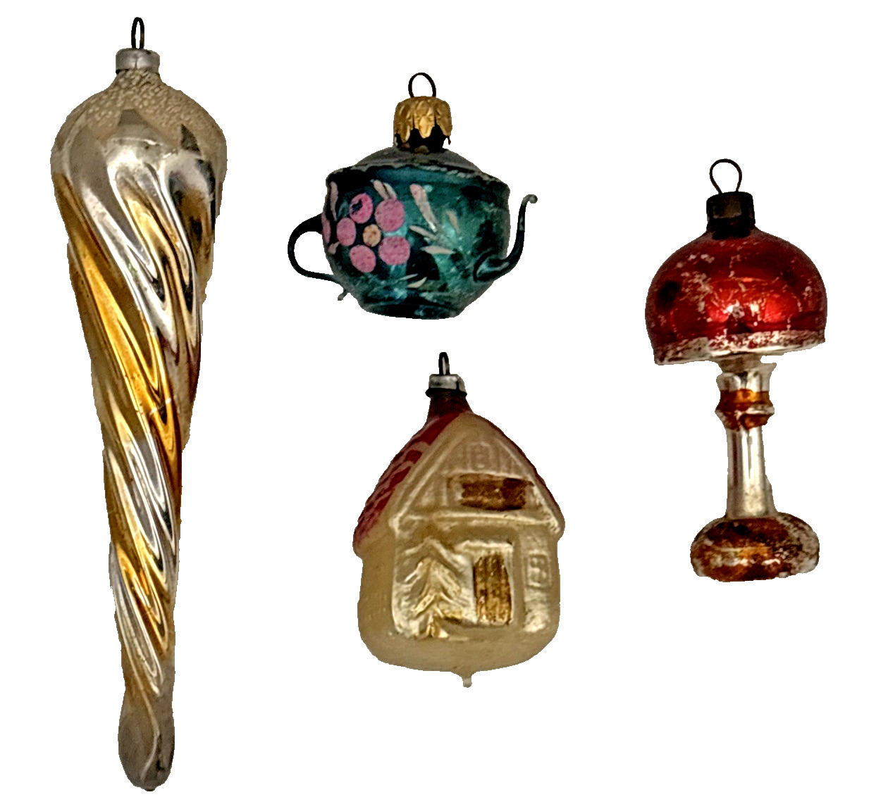 VTG West Germany Mercury Glass Christmas Ornaments Lot Teapot House Lamp Icicle