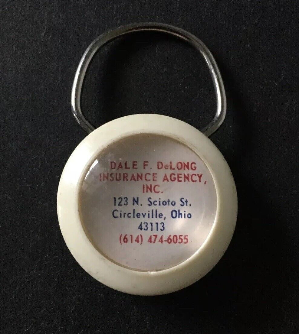 Vintage Keychain DALE DeLONG INSURANCE AGENCY INC. Fob Key Ring CIRCLEVILLE, OH.