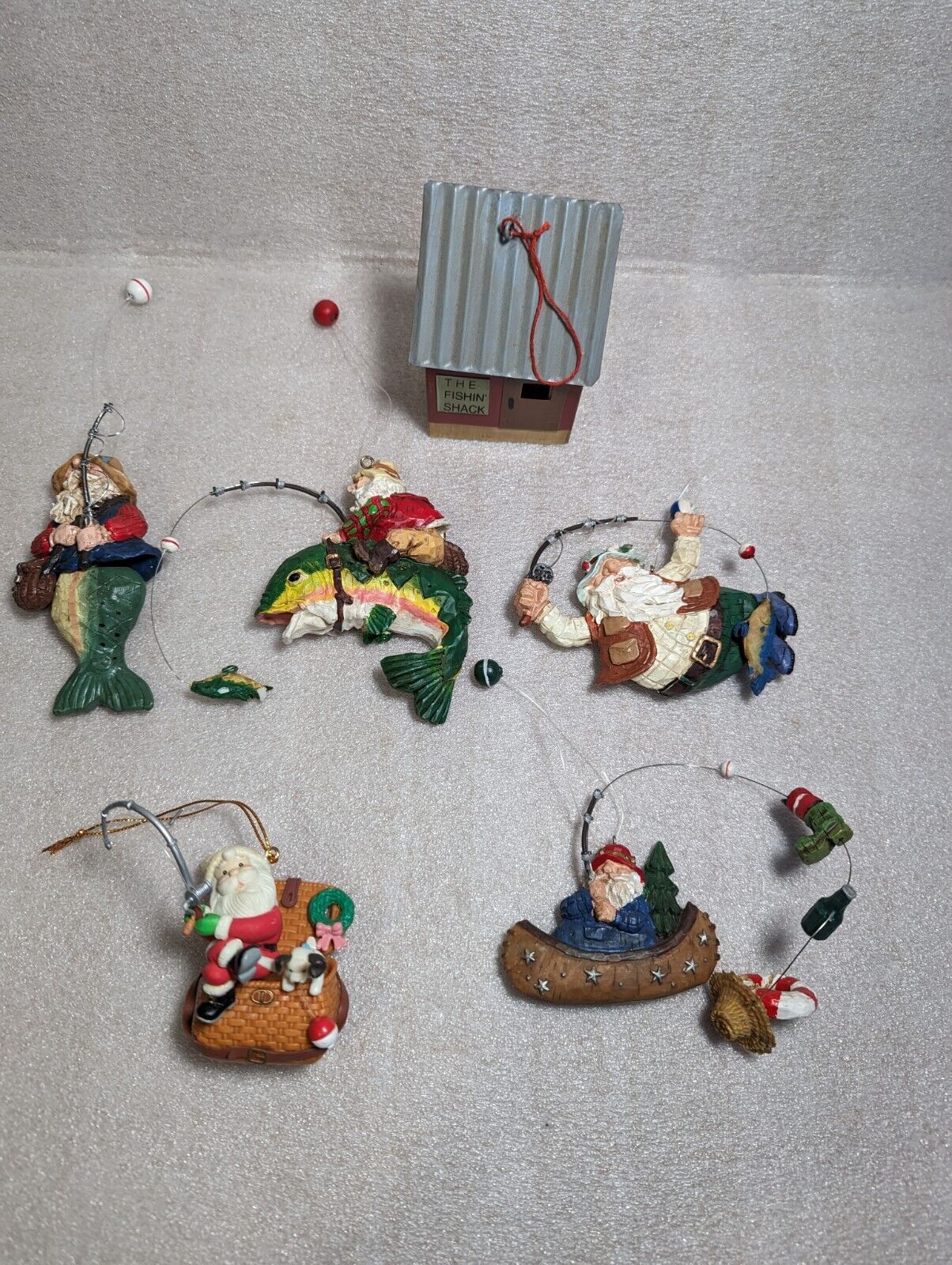 Funny Fishing Themed Christmas Tree Ornaments - Lot of 6