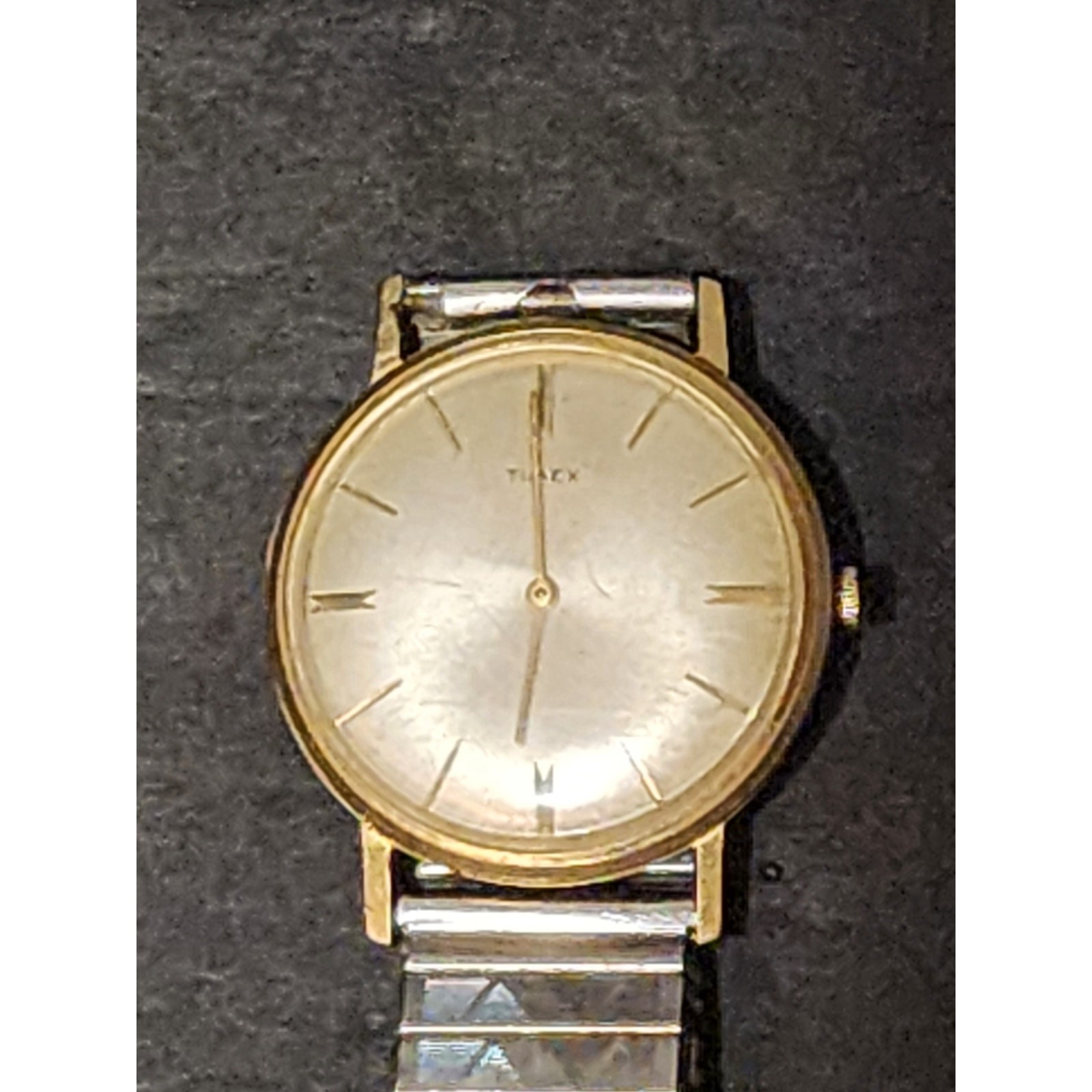 Vintage Timex Marlin Gold Tone Dress Watch Stainless Steel Band For Repair