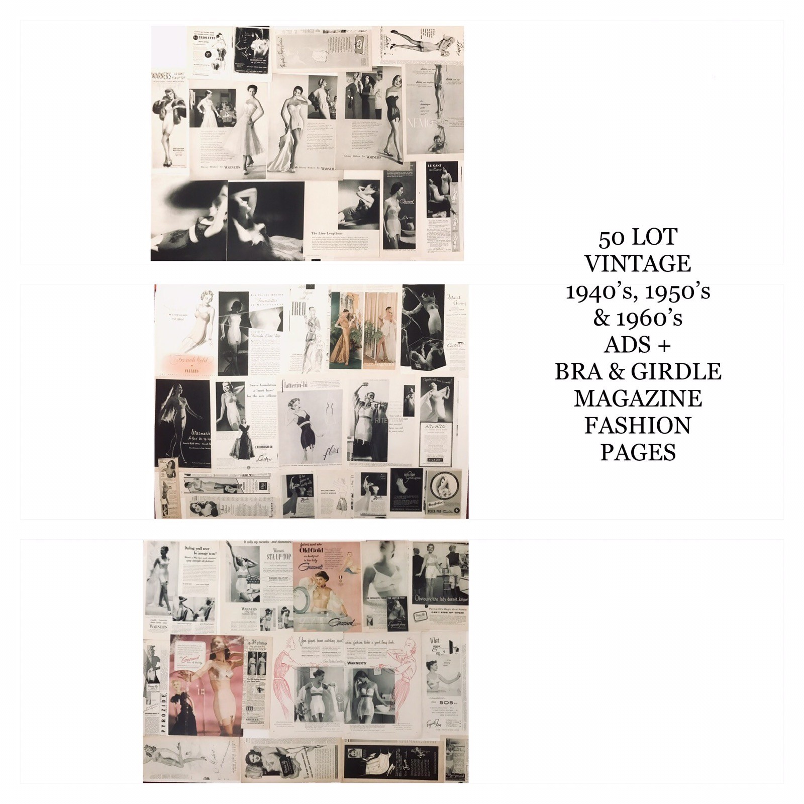50 AD LOT Vtg 1940’s-1960’s Girdle Bra Women PRINT ADS Pages Lingerie Fashion