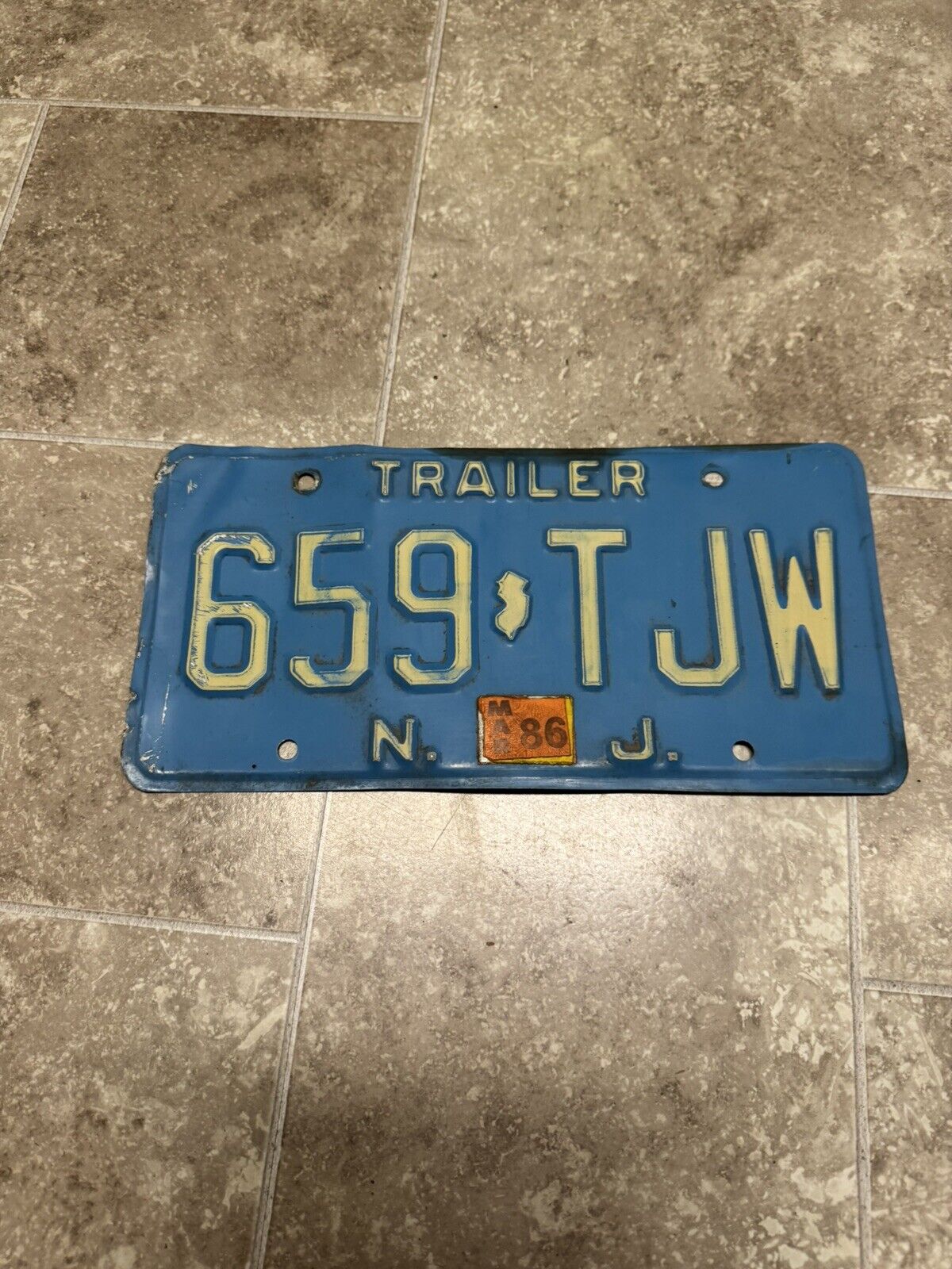 Vintage Blue New Jersey Trailer N.J. License Plate NJ 659 TJW