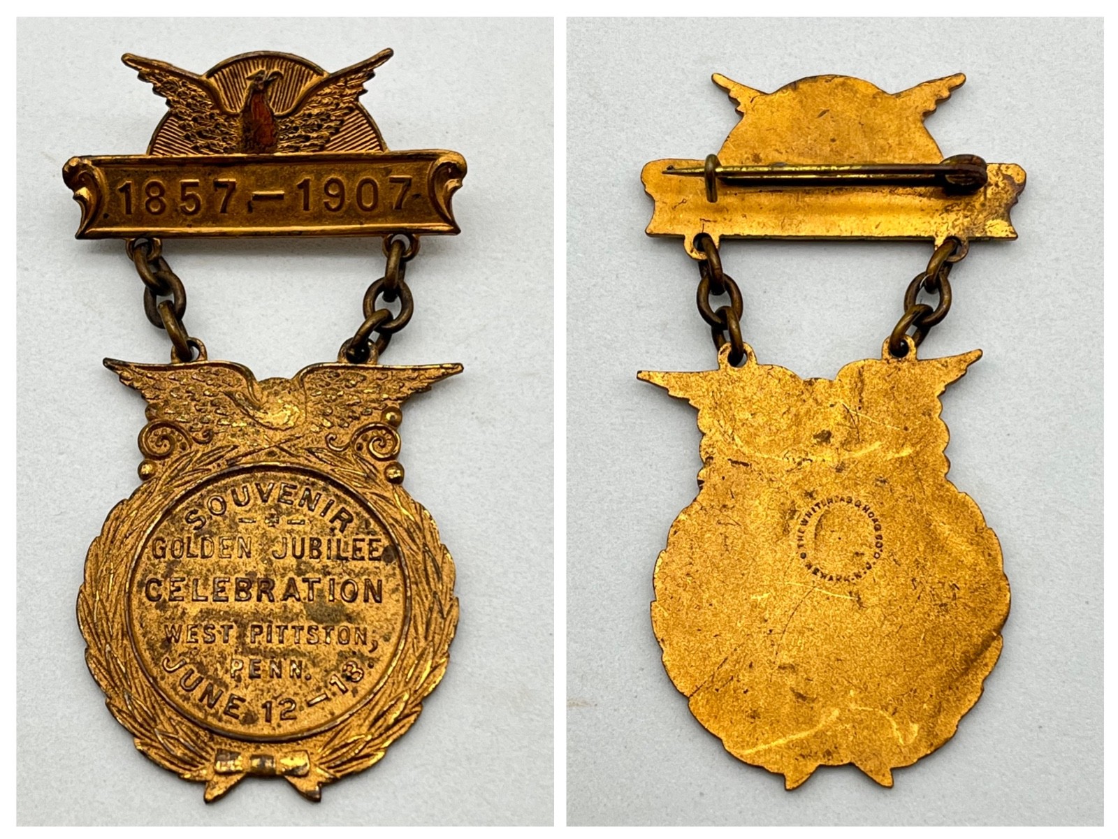 Antique Golden Jubilee Medal West Pittston Penn 1857 1907 Whitehead and Hoag
