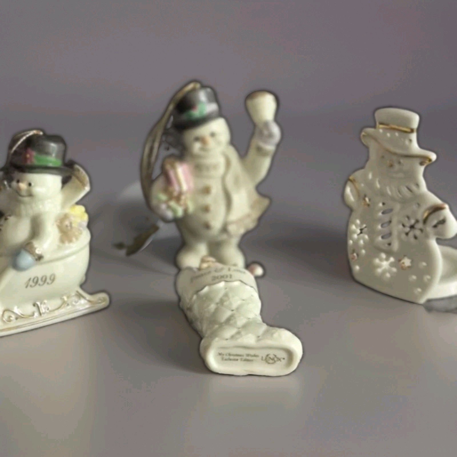 Lot Of (4) Lenox Porcelain Snowman & Stocking Ornaments Christmas Ornaments