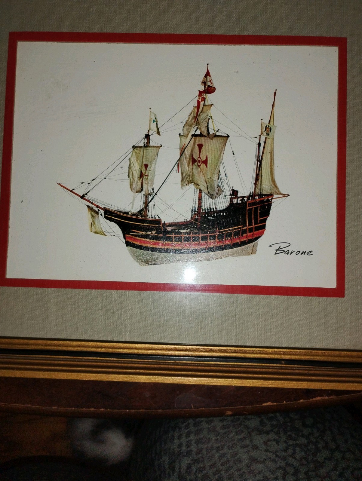 Vintage Barone Art Wall Plate Galleon Sailing Ship Litho Print Arthur Kaplan
