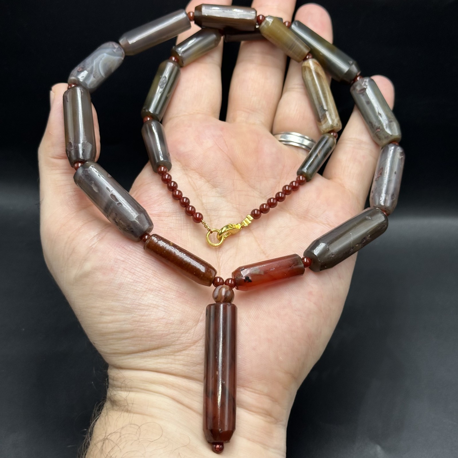 Beautiful Antique gray Agate African Trade Red Agate Beads Necklace 