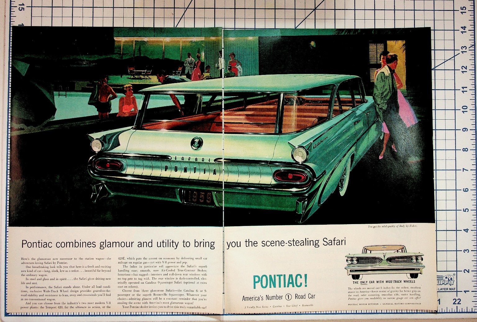 1959 Pontiac Safari Station Wagon Vintage Ad Wide-Track Wheels Classic Car