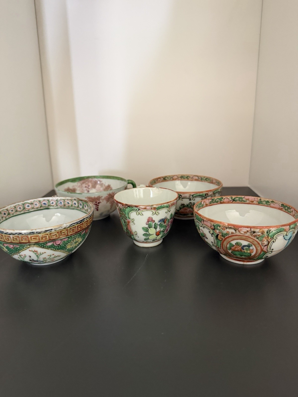 Antique Chinese Famille Rose & Vintage Japanese Export Porcelain Tea Lot - 5 Pcs