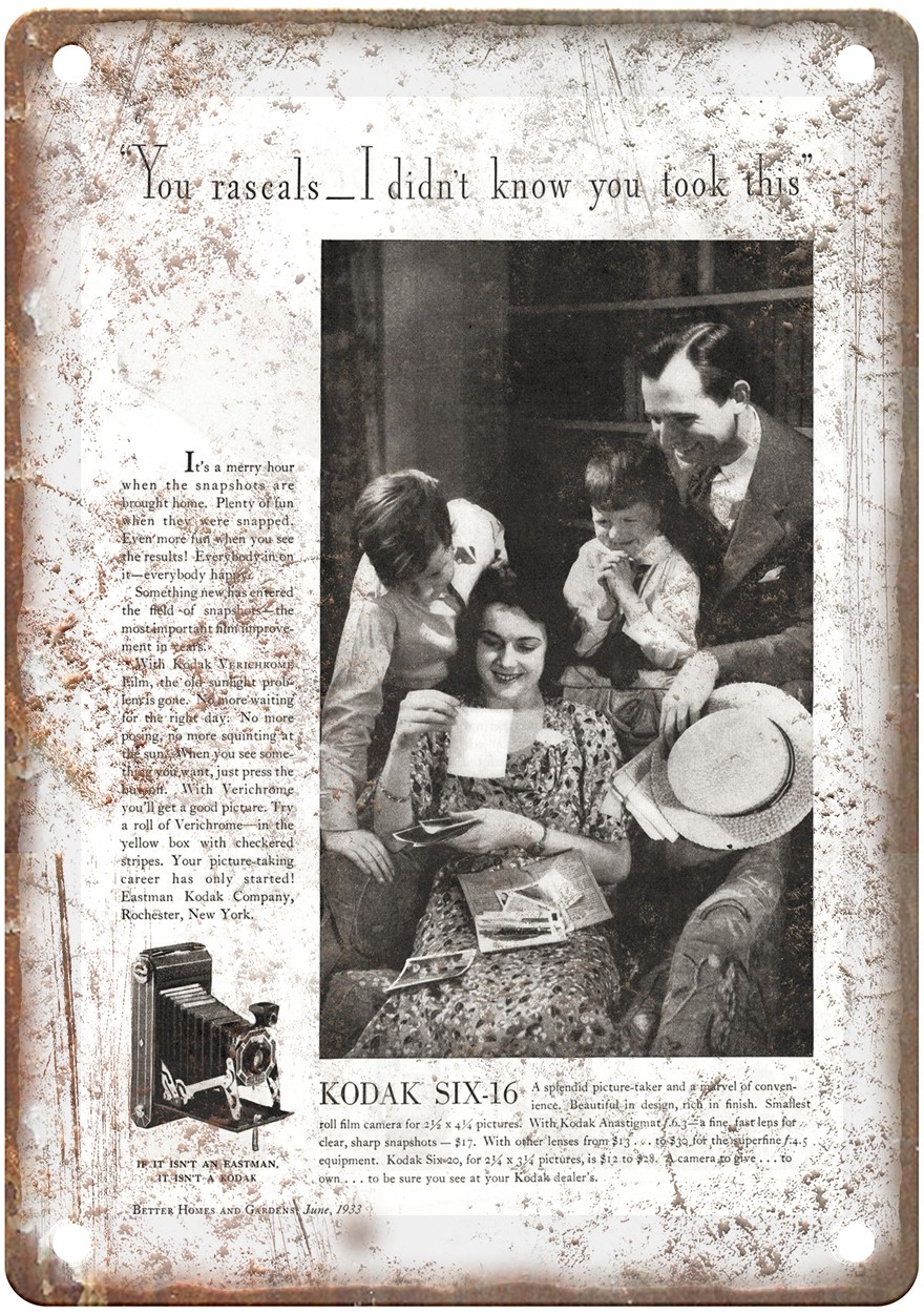 1933 Kodak Vintage Film Camera Advertisement Retro Look Metal Sign C1149 1933 Kodak Vintage Film Camera Advertisement Retro Look Metal Sign C1149