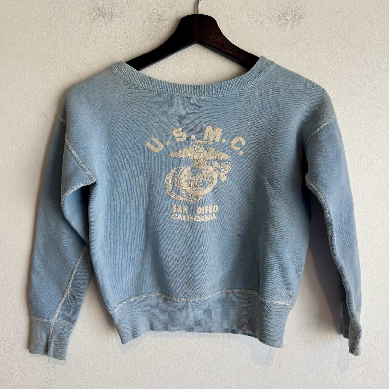 Vintage 50s 60s USMC Marine Corps Sweatshirt Baby Blue Small
