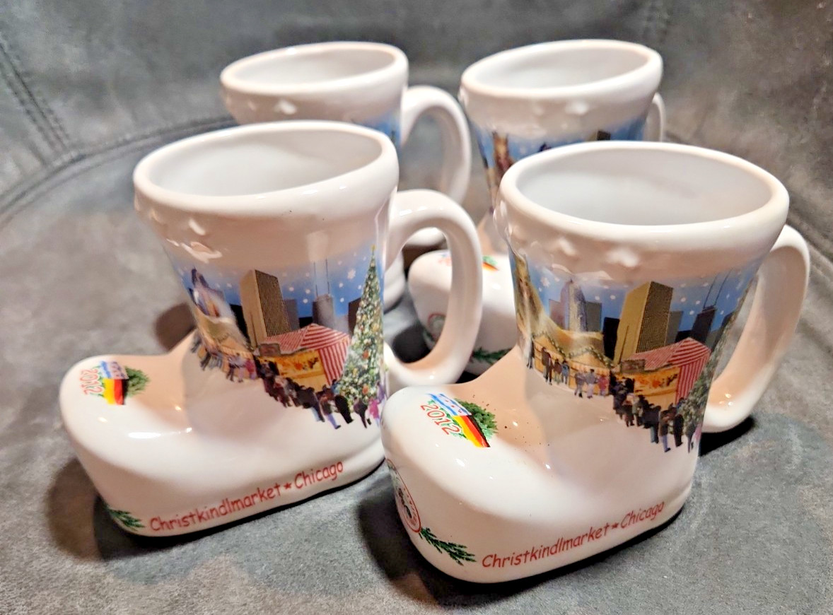 Chicago Christkindlmarket Boot Mugs 2012 Christmas Gluhwein Stein Ceramic Lot 4
