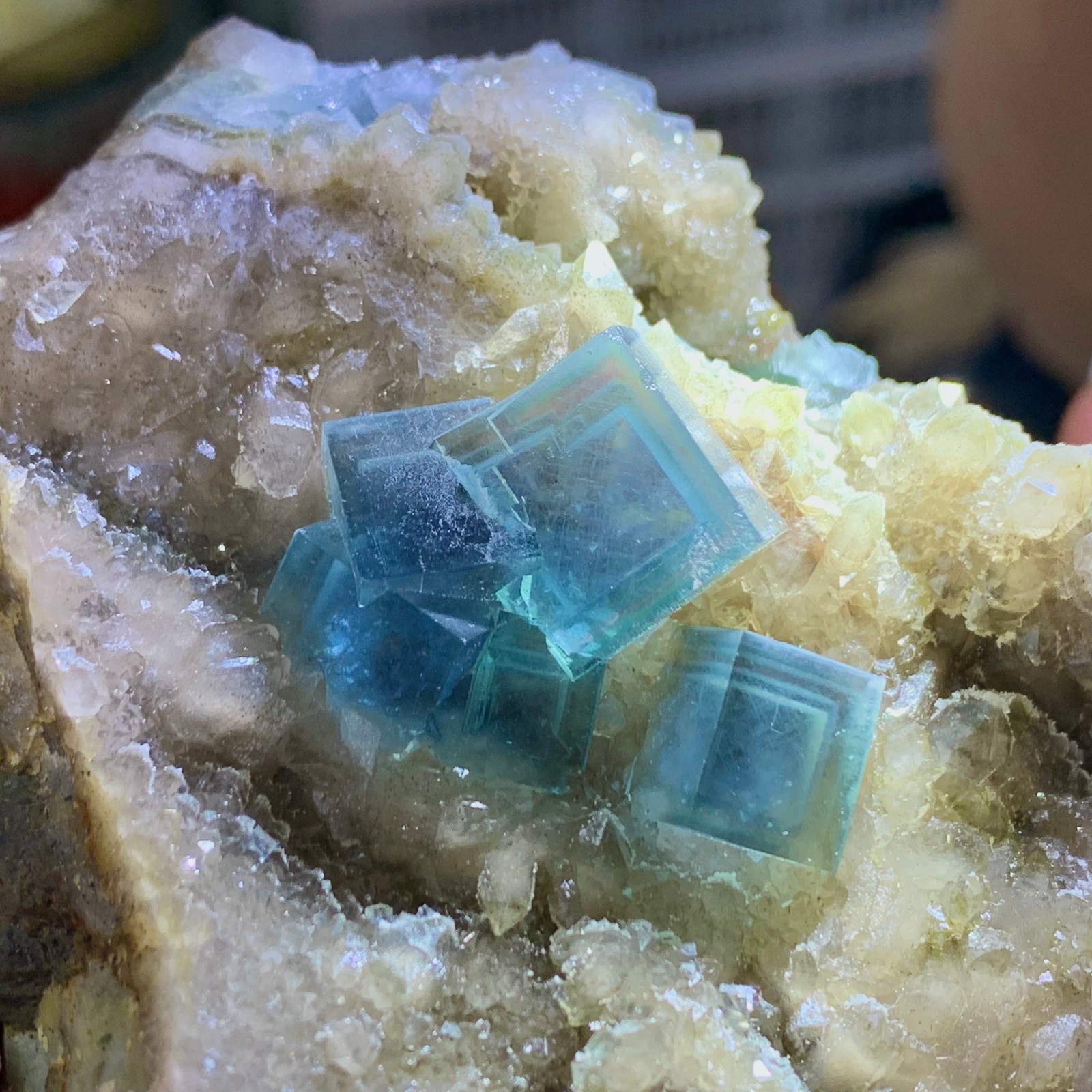 360G Natural Crystal Rare Blue Cubic fluorite sample/Huangshaping