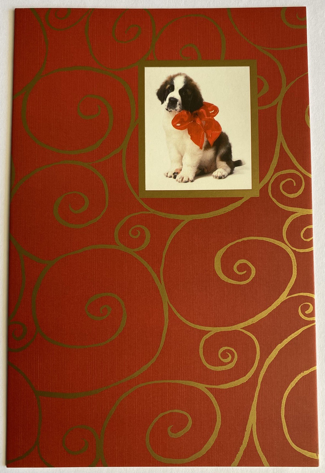 Vintage Carlton St. Saint Bernard Puppy With Bow Christmas Card - Multiples