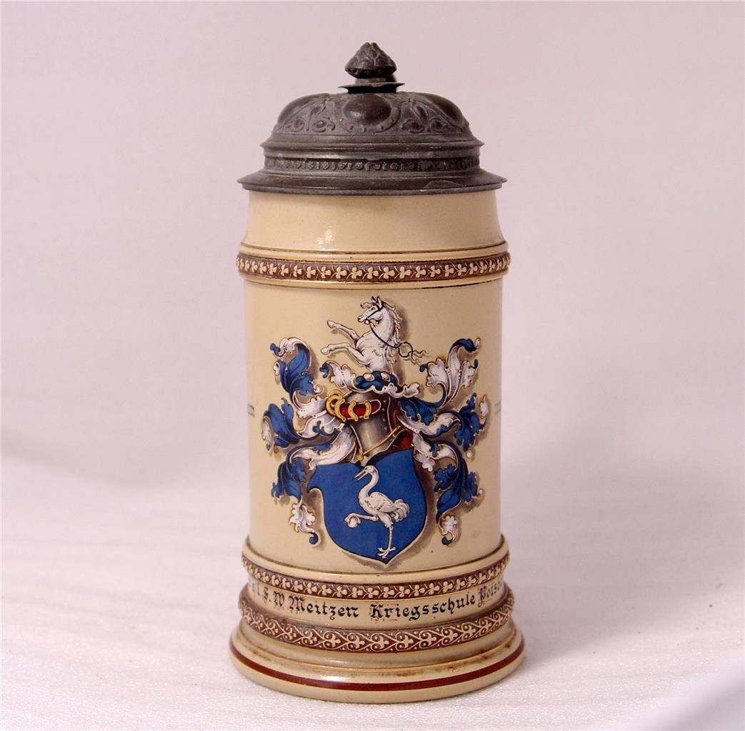Antique V&B Mettlach Beer Stein #280 Handpainted Miulitary School Potsdam c.1890