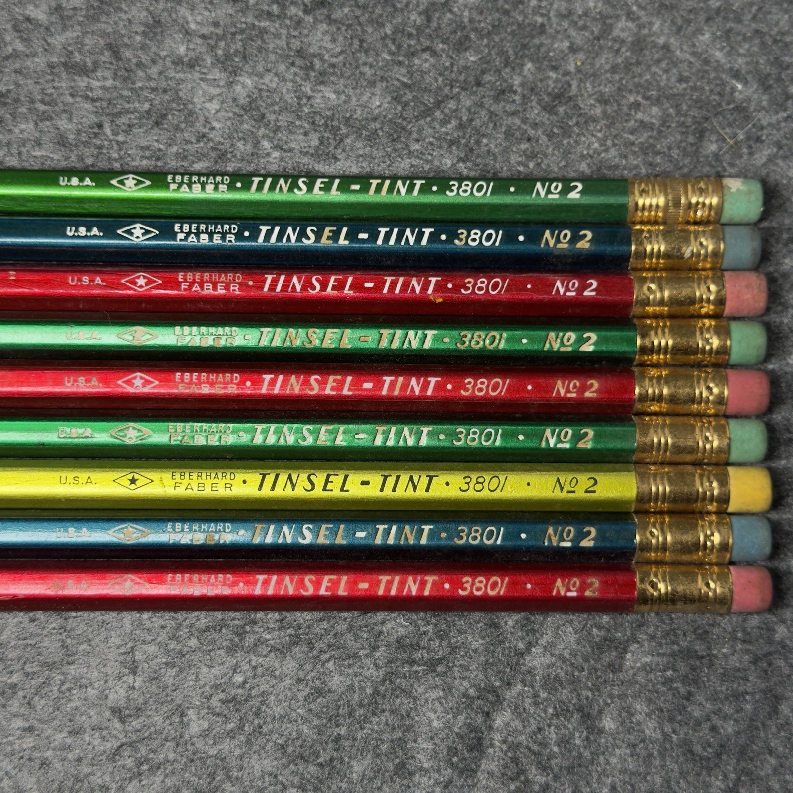Vintage Eberhard Faber Tinsel-Tint 3801 No 2 Pencils Lot of 9 USA Multi Color