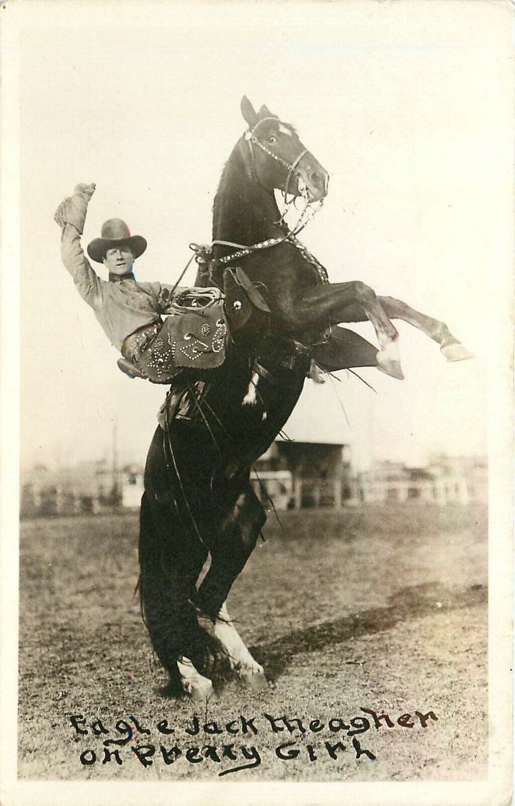 Postcard RPPC 1930s Rodeo Cowboy Meagher Pretty Girl horse TP24-657