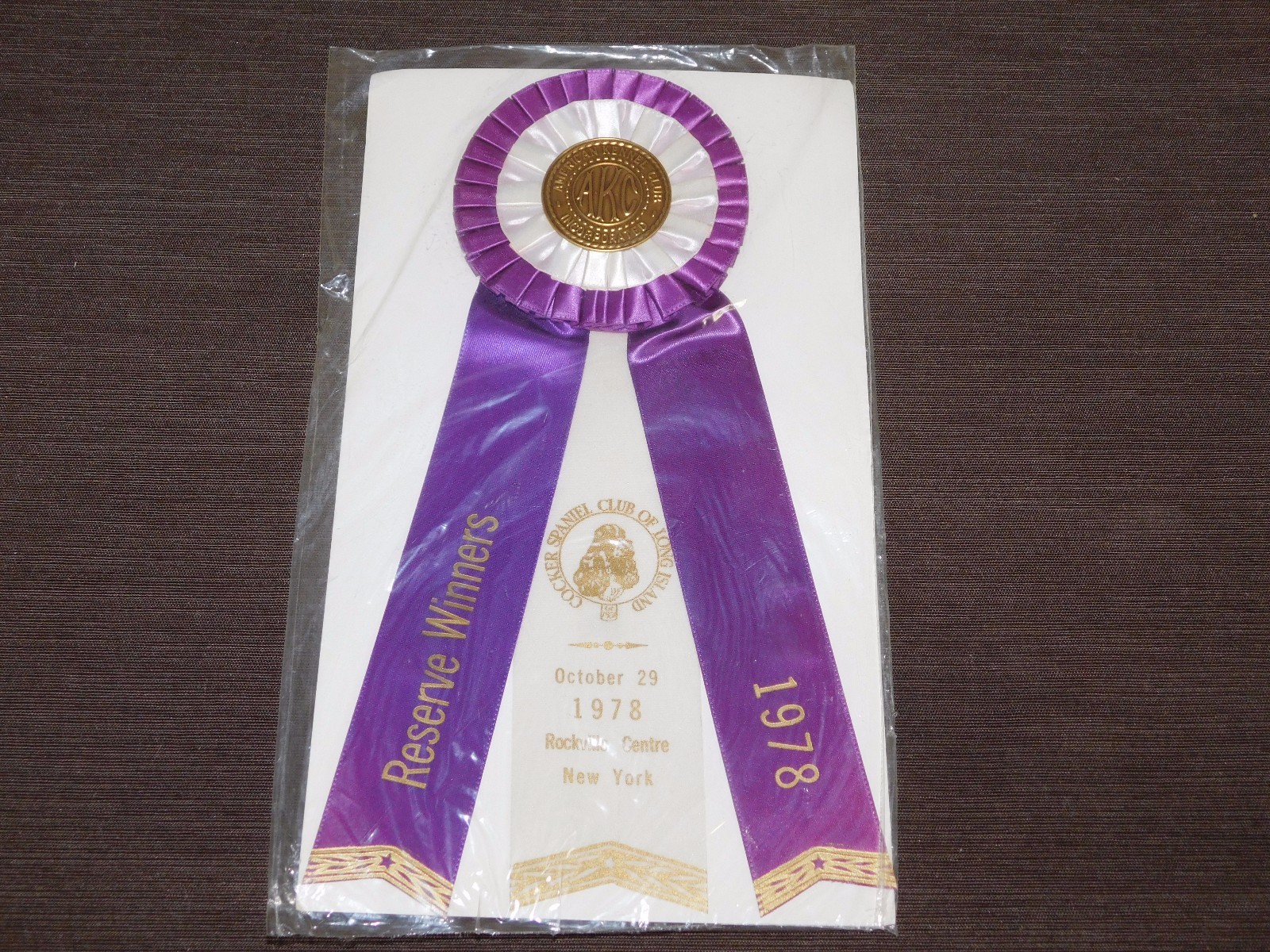 AMERICAN KENNEL CLUB 1978 ROCKVILLE CENTRE NY COCKER SPANIEL CLUB  RIBBON AWARD