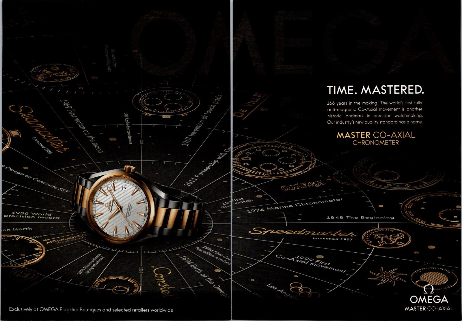 2014 • Omega Co-Axial Watch Rose Gold Print Ad • 2000's Fashion FA.22 2014 • Omega Co-Axial Watch Rose Gold Print Ad • 2000's Fashion FA.22