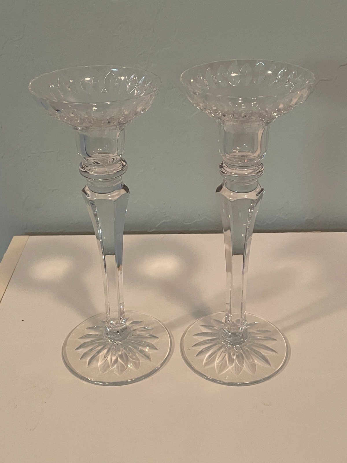 Vintage Pair Atlantis Georgian Cut Crystal Candlesticks 8-inches Vintage Pair Atlantis Georgian Cut Crystal Candlesticks 8-inches