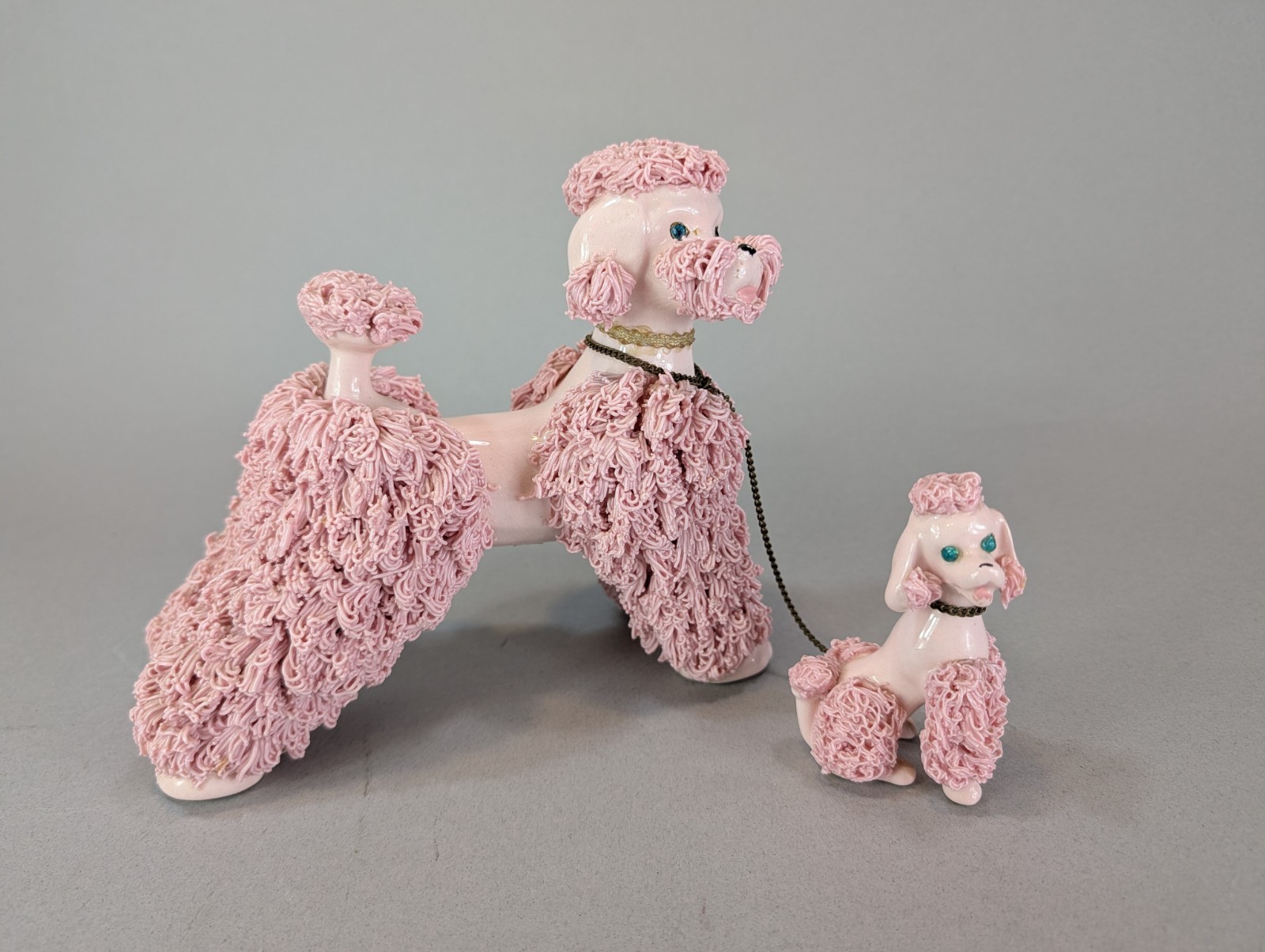 Large 1950s Kreiss Vintage Pink Spaghetti Poodle Porcelain Figurine w/ Leash