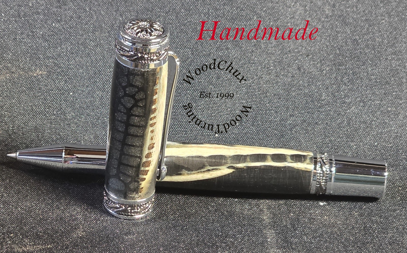 Handmade Exotic Alligator Jaw Bone & Black Resin Rollerball Or Fountain Pen 1613
