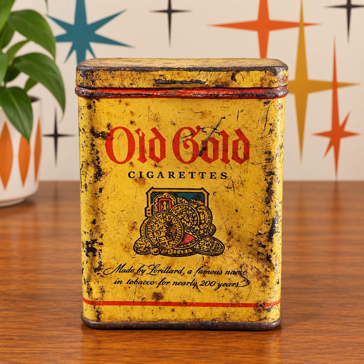 Vintage Empty Old Gold Cigarettes King Size Single Pack Tin 1940s Flip Top Case