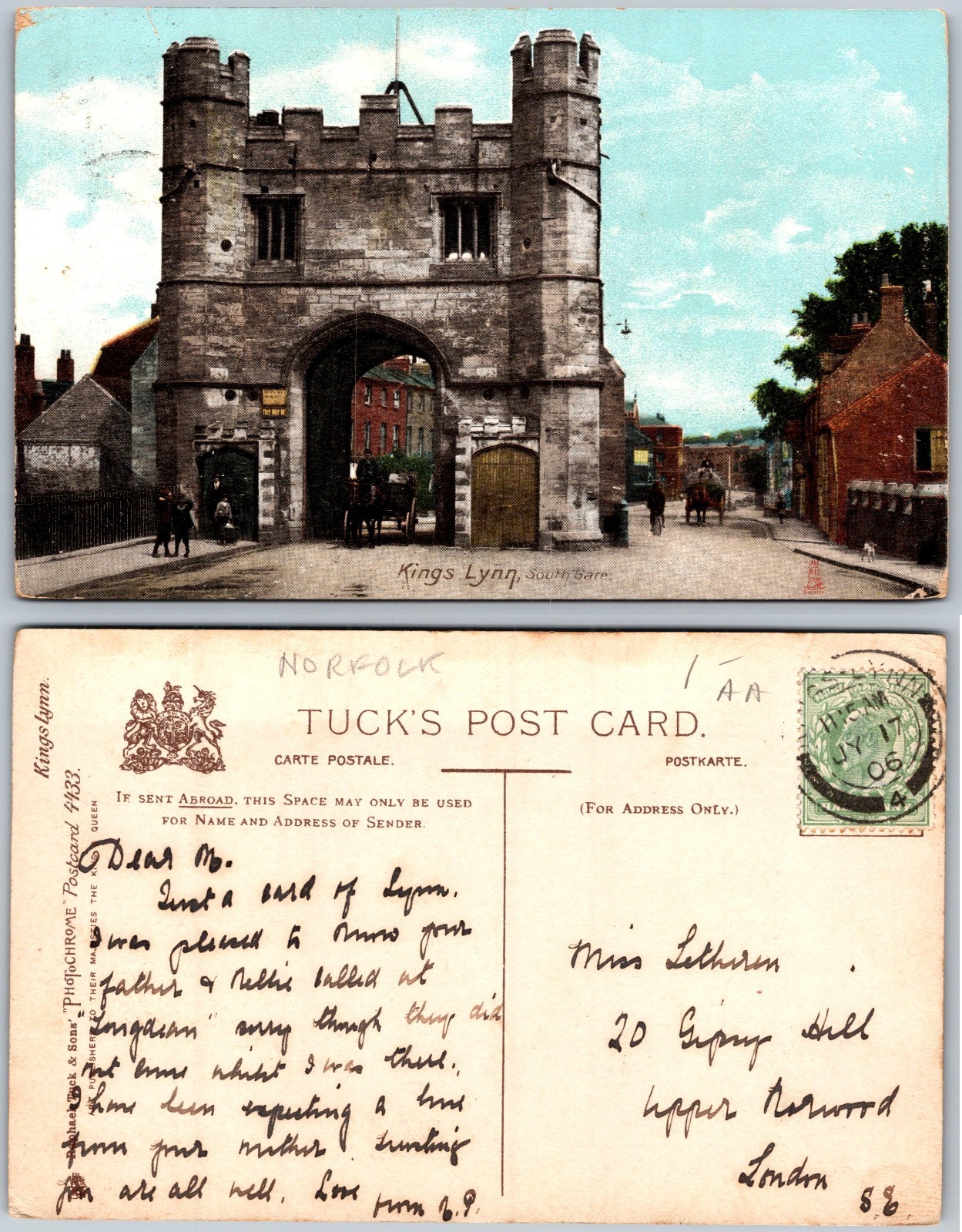 Kings Lynn South Gate Norfolk Postcard