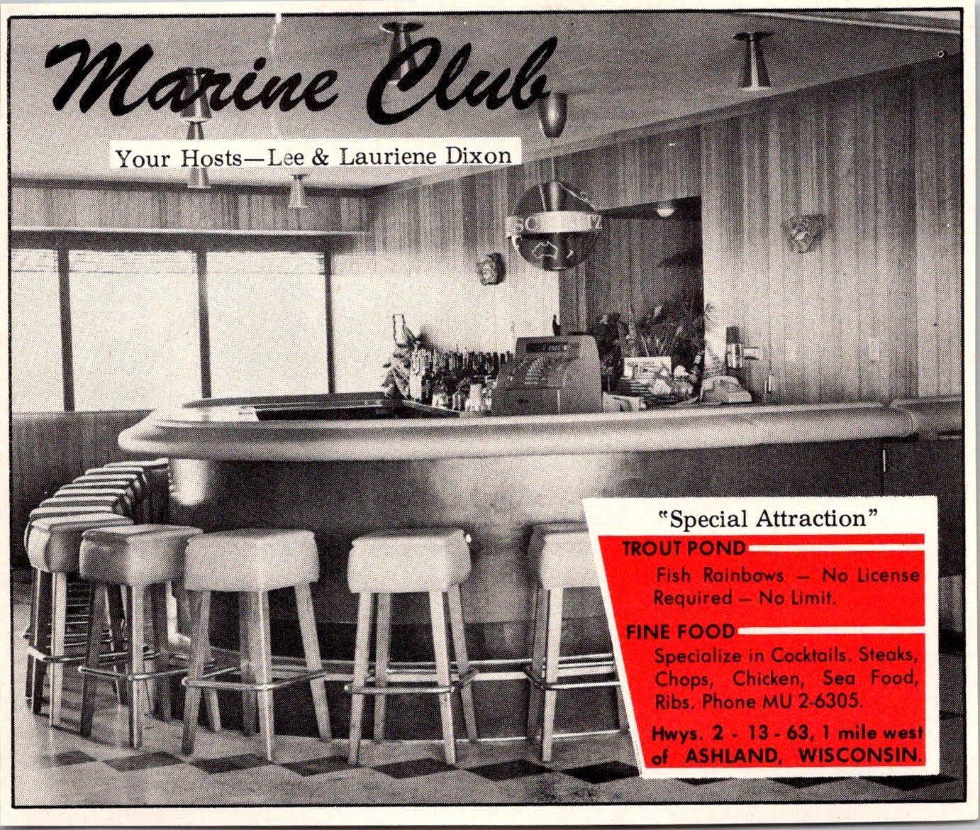 Marine Club Trout Pond Lee & Lauriene Dixon Ashland WI 1963 WI Ad TAK1-H17