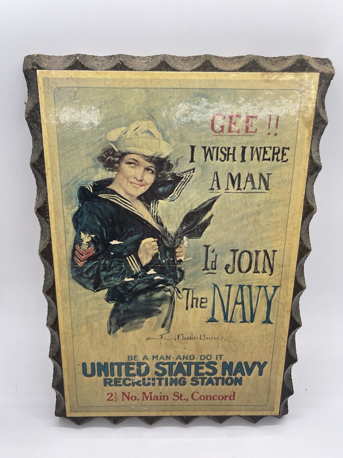 RARE Navy Recruiting “GEE I Wish.” Vintage Wooden Plaque Jay Art 1972 Used