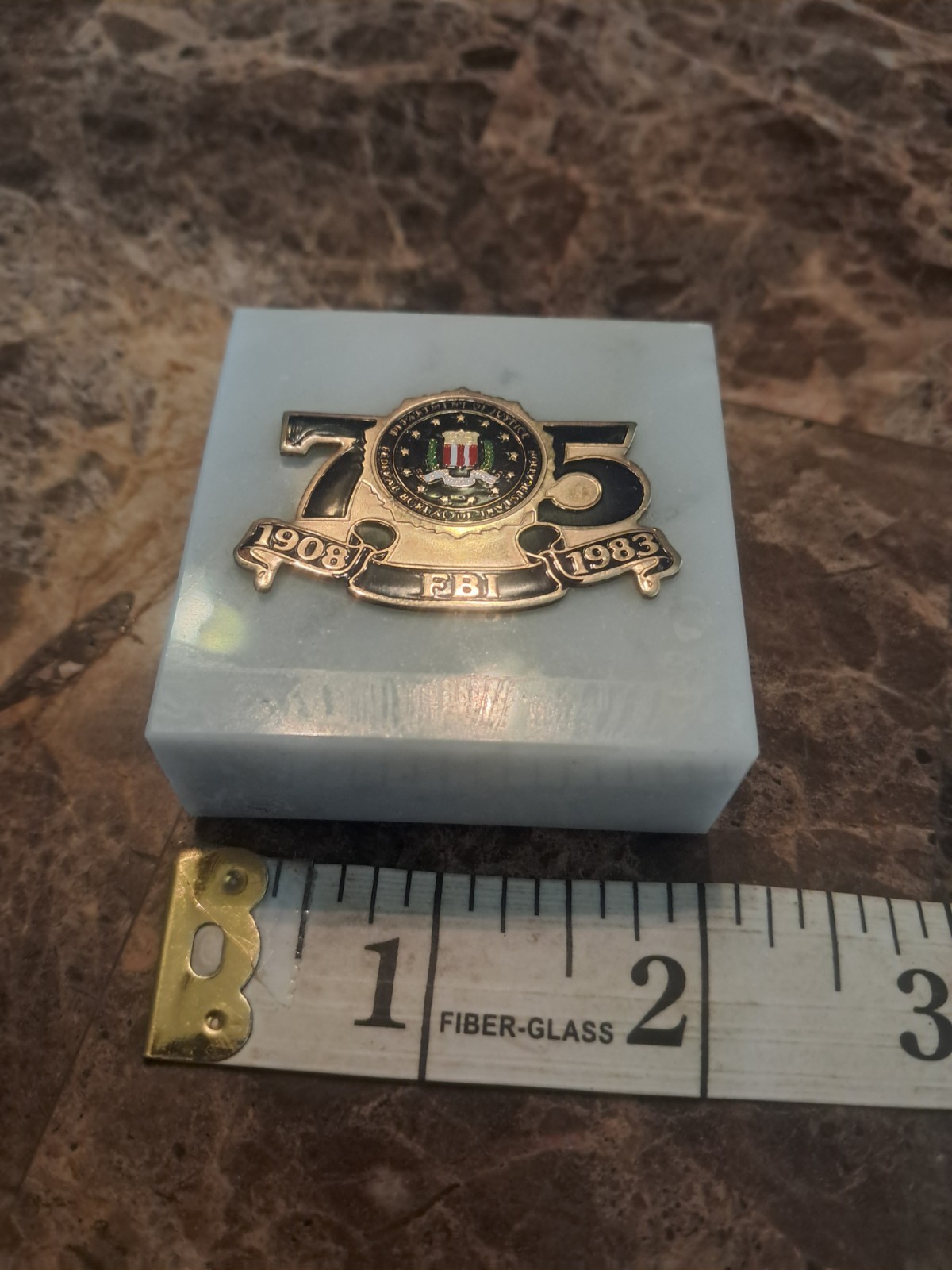 Vintage 1983 FBI Commerative Marble Paperweight/ Desk Piece