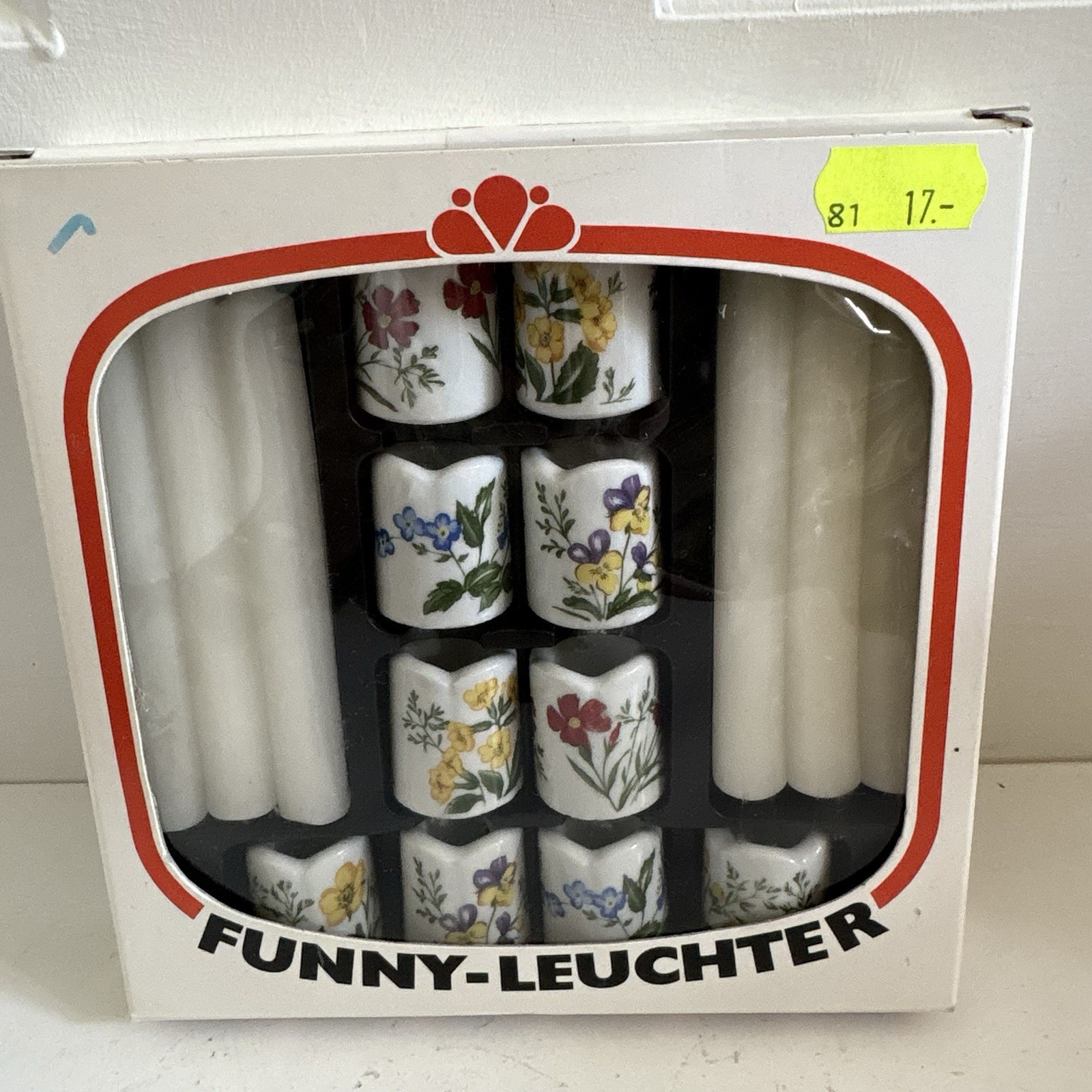 Vintage FUNNY-LEUCHTER Porcelain Candle Holder Set Floral Boxed West Germany