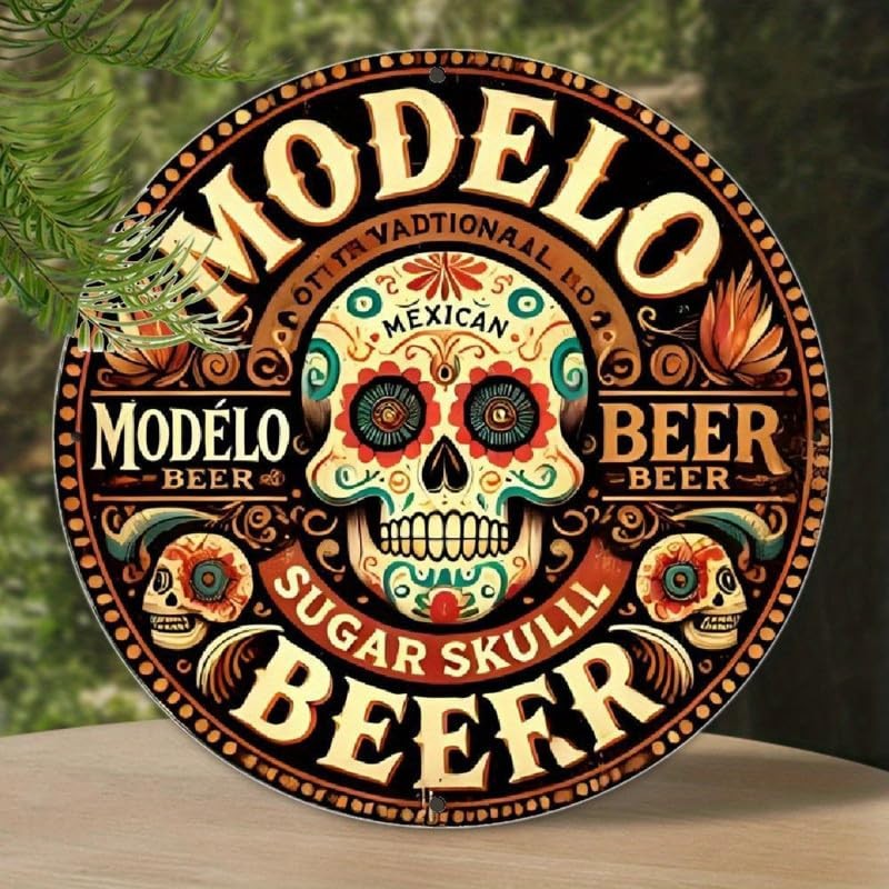 Modelo Beer Round Aluminum Weatherproof  Tin Metal Signs Home Décor 8x8
