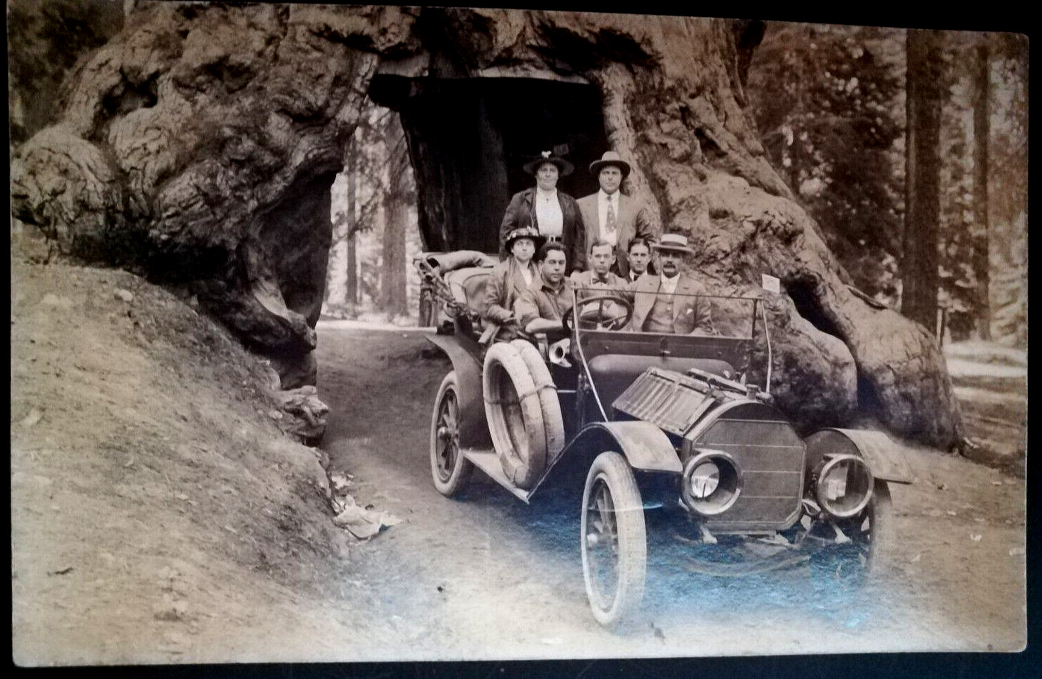 C1900s RPPC Wawona Tree Tunnel Vintage Car Mariposa Grove Yosemite National Park