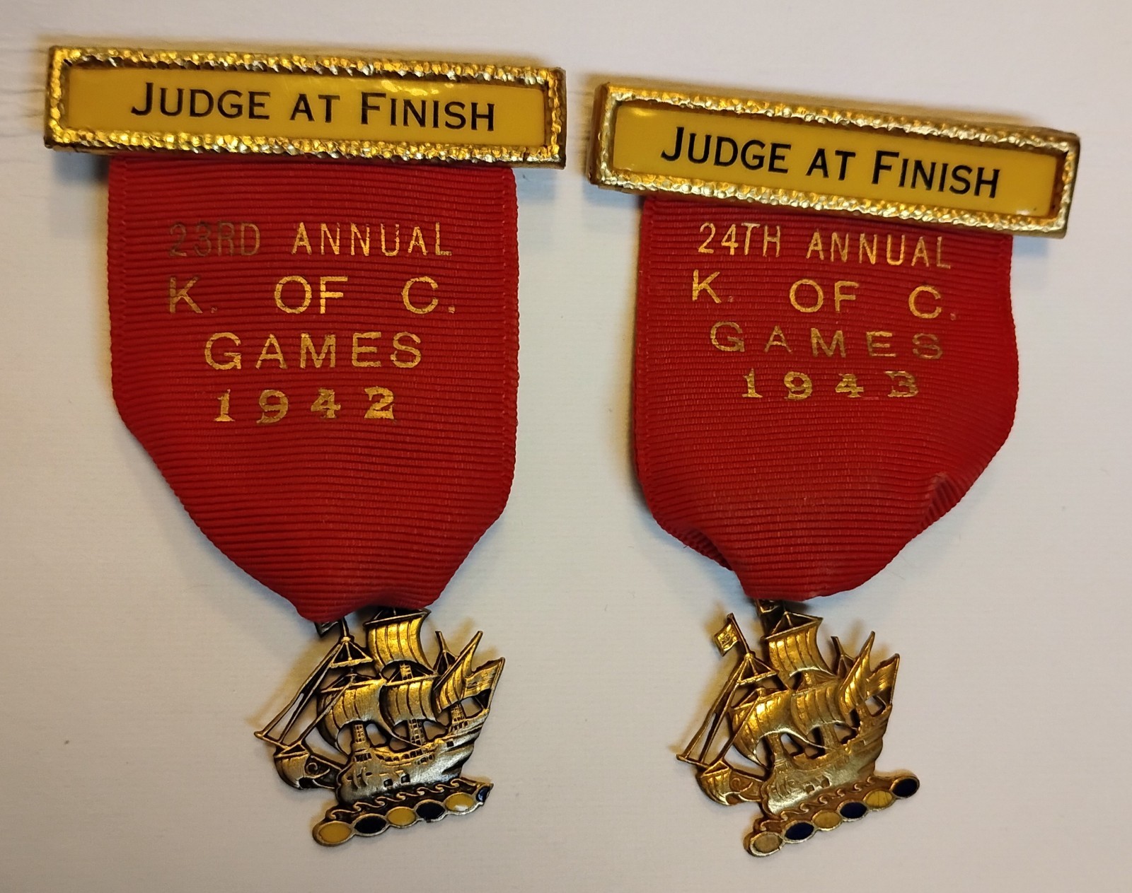Vintage 1940's Annual Knights Of Columbus K Of C Games Medal Pinbacks Lot Of 2