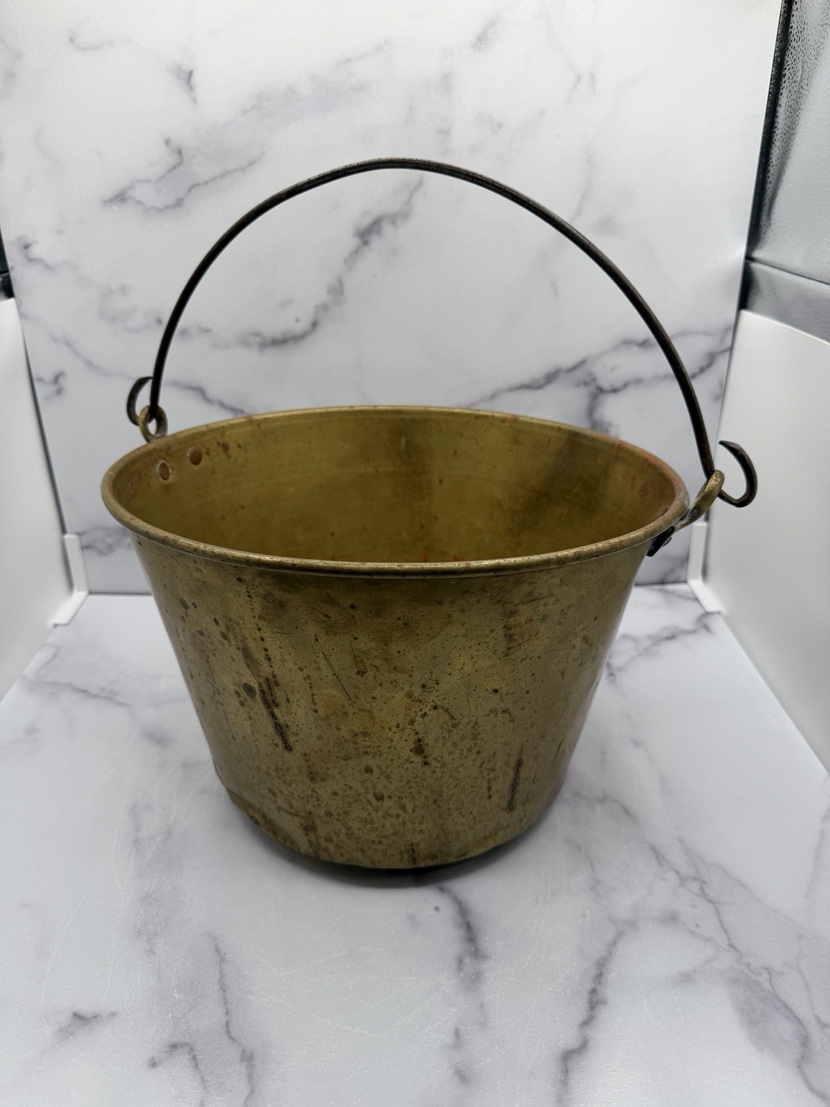 Antique H.W. Hayden Ansonia Brass Co Spun Brass Bucket Pail 1851 Patent