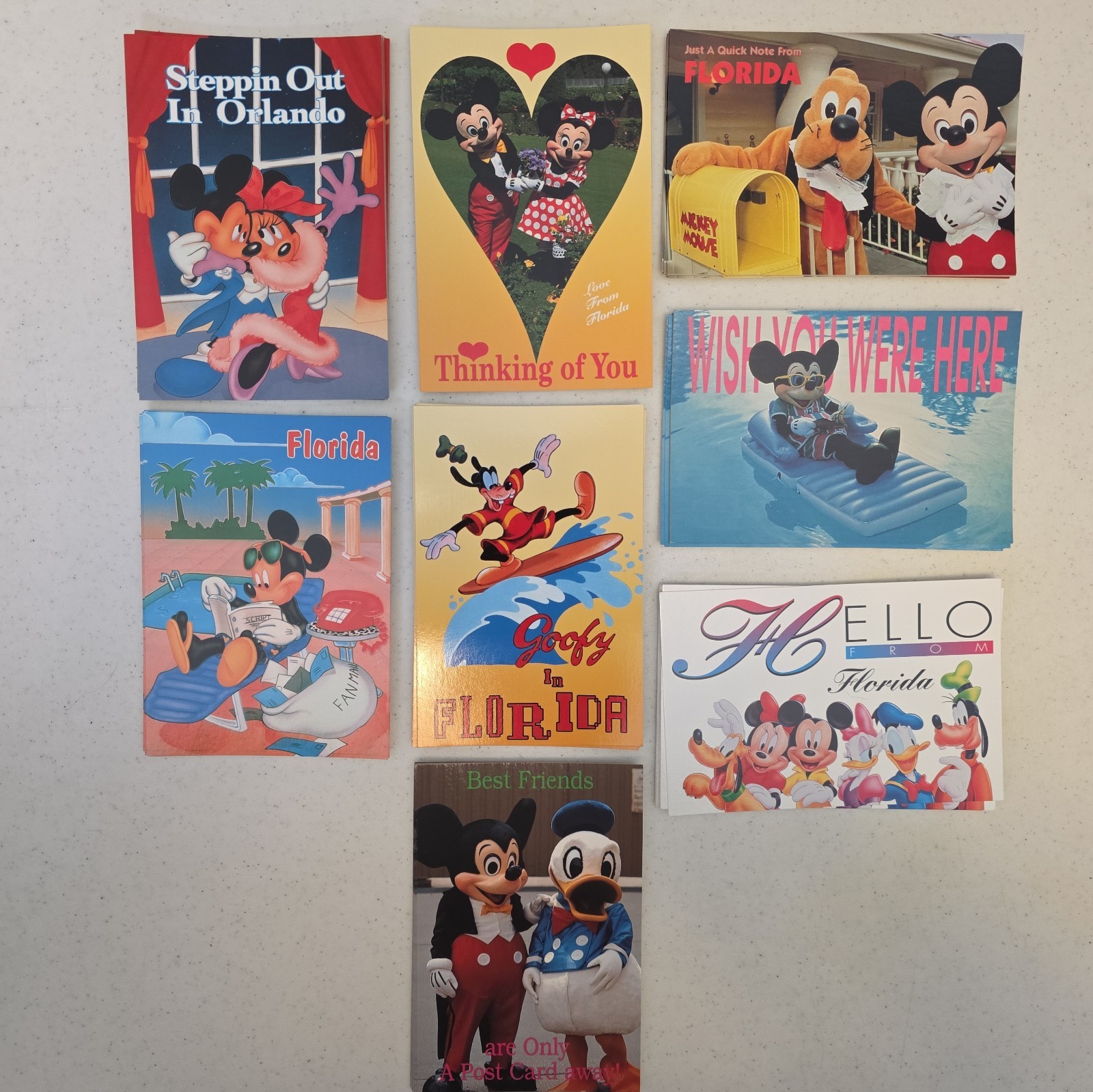 Lot of 8 Vintage Disney Postcards Mickey Mouse Goofy Florida NOS