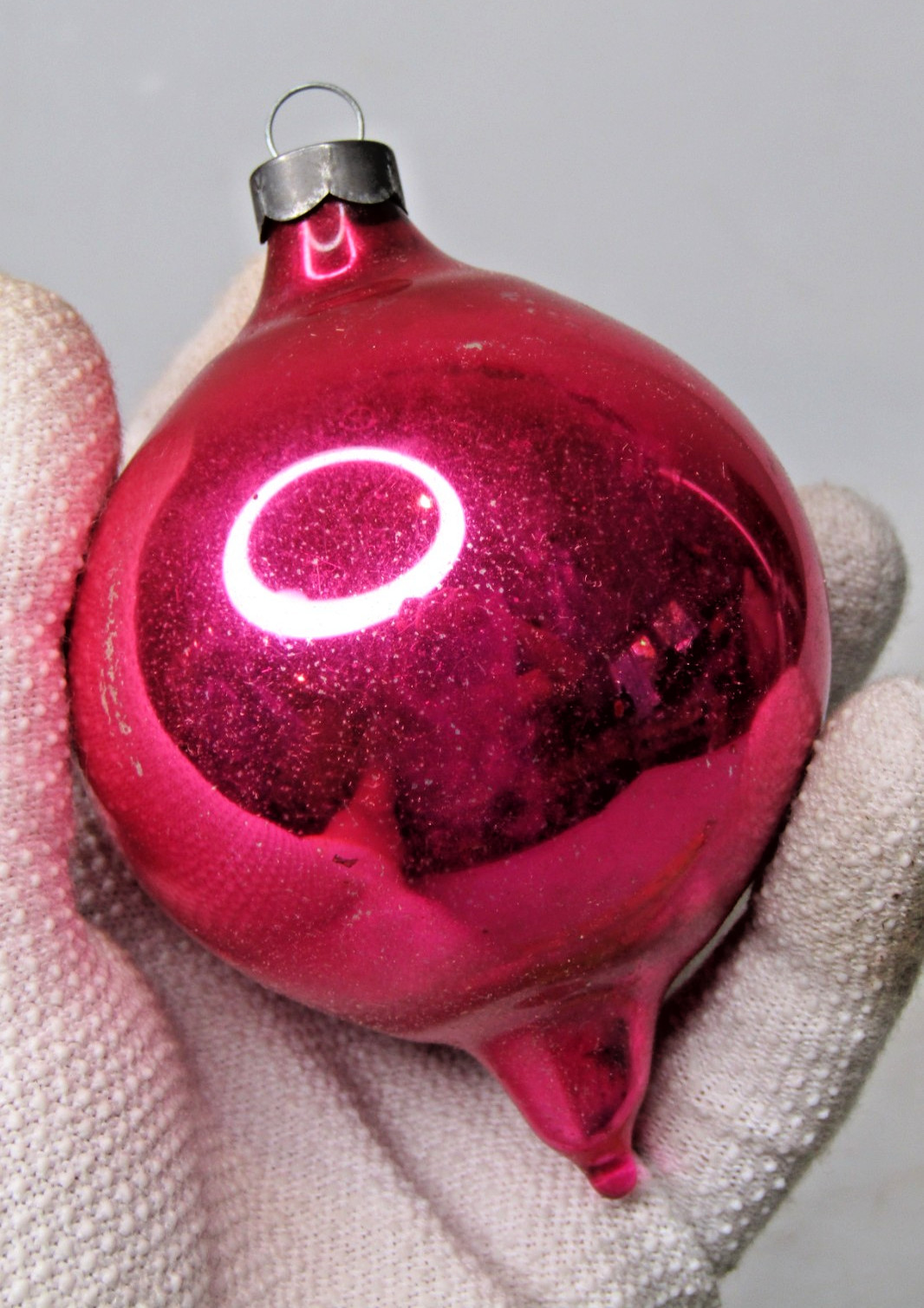 Vintage pre WWII Glass HOT PINK Large DROP Christmas Ornament HEIM