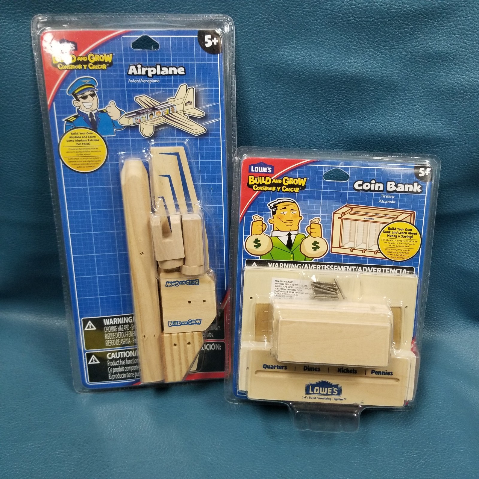 2 Sealed Discontinued Lowe’s Build + Grow Kits Airplane & Coin Bank 