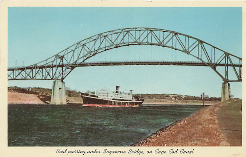 Postcard MA: Boat Passing Under Sagamore Bridge, Cape Cod Canal, Massachusetts Postcard MA: Boat Passing Under Sagamore Bridge, Cape Cod Canal, Massachusetts