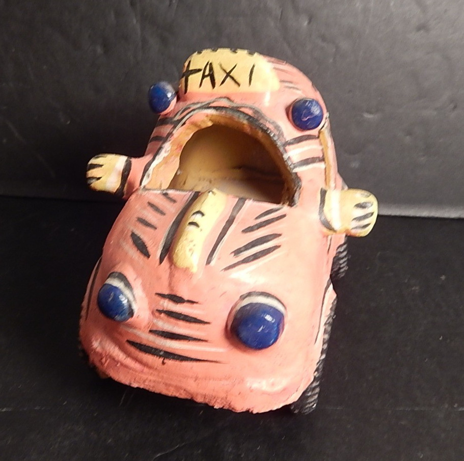 Vintage Super Cute Candelario Medrano Pink Taxi Sculpture Folk Art Pottery