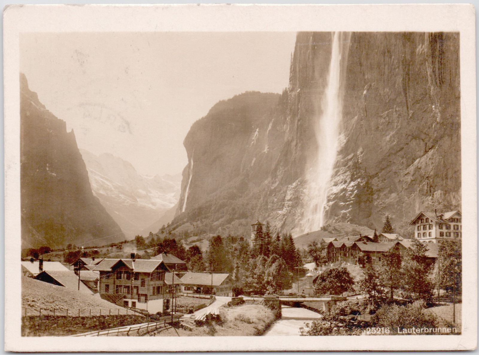 Switzerland Lauterbrunnen 1950s Staubbachfall Village Bridge Waterfall RPPC PC